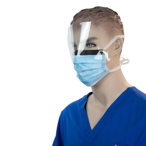 Surgical Face Mask with Ties & Plastic Shield Blue, 50/box