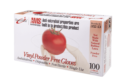 AMS Anti-Microbial Vinyl Gloves, Multi-Purpose, Powder Free 100/Box