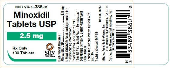 Drug Facts Package label for Minoxidil Tablets 2.5 mg by Sun Pharmaceutical 