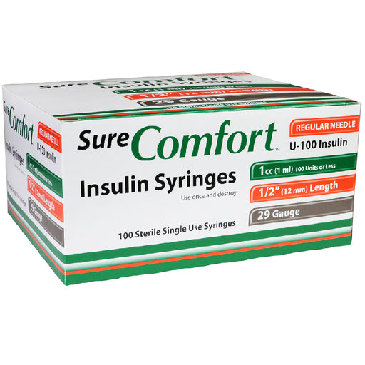 Buy Allison Medical Sure Comfort Insulin Syringes 29 gauge x 1/2" 1 mL (100/Count)  online at Mountainside Medical Equipment