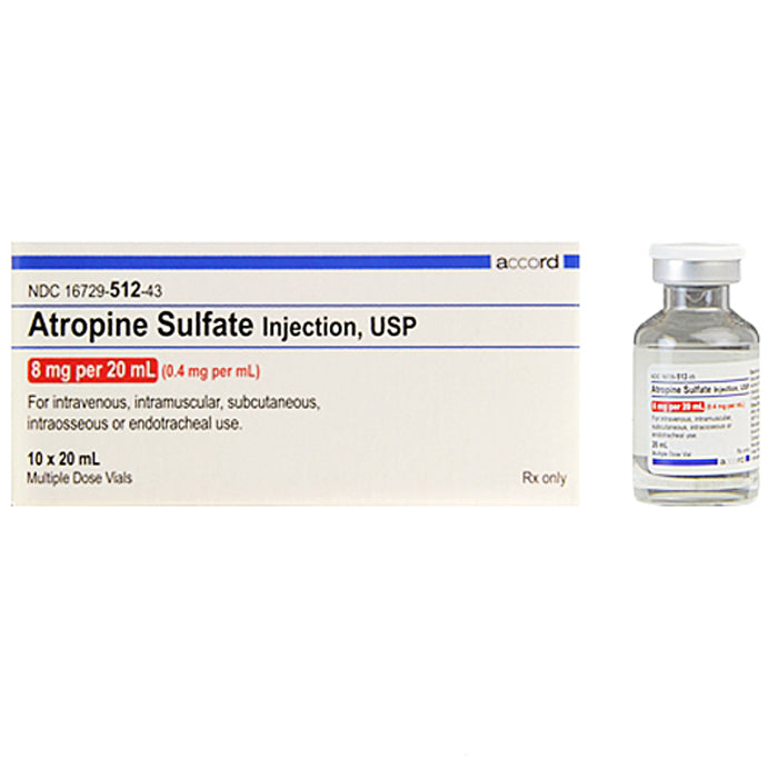 Buy Accord Healthcare Atropine Sulfate Injection 8mg/20mL (0.4mg/ml) Multiple Dose Vials 20mL x 10/Box - Accord Healthcare  online at Mountainside Medical Equipment