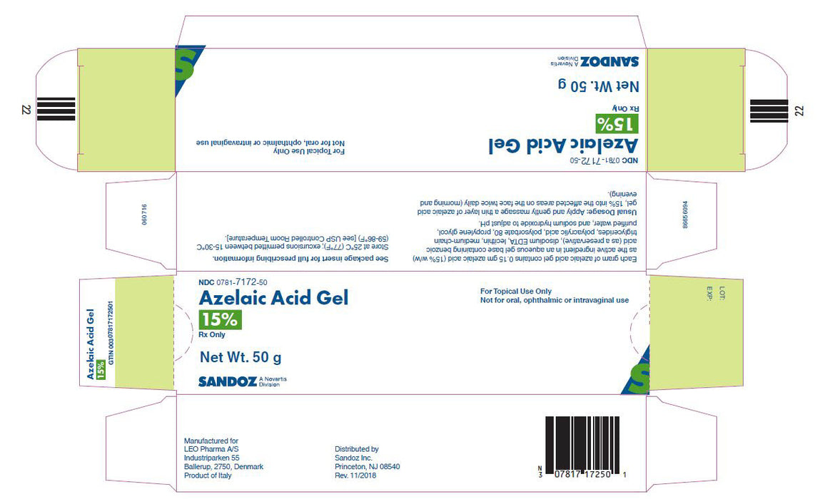 Outer Box label for Azelaic Acid Gel 15% Topical 50 gm by Sandoz 