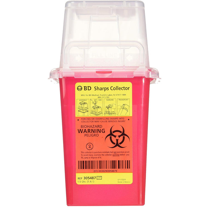 BD 1.5 Quart Sharps Container, Red with Dual Access