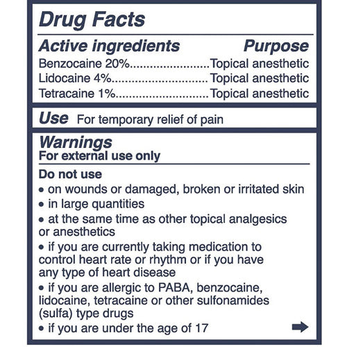 BLT Skin Cream Drug Facts Label