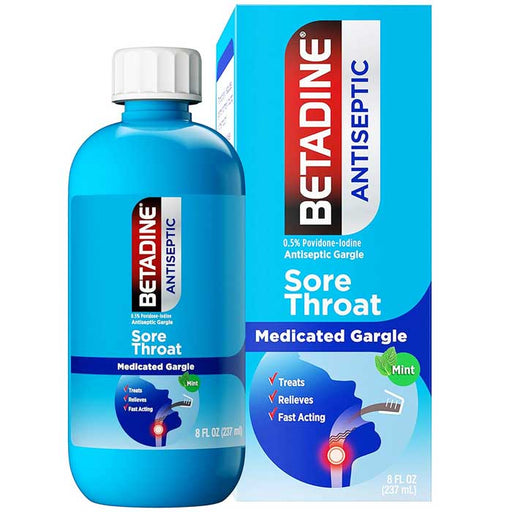 Picture of Betadine Sore Throat Oral Antiseptic Medicated Gargle Mouthwash Mint Flavor