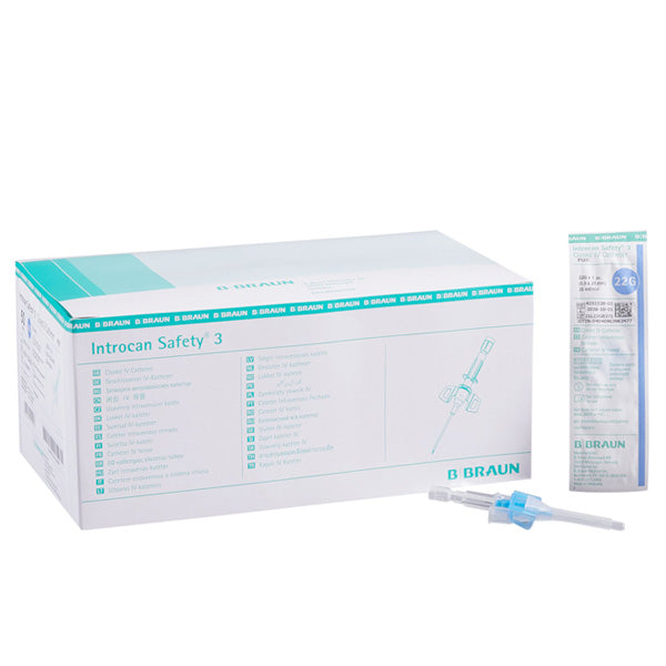 Box of Introcan Safety 3 Closed IV Catheter 22 Gauge x 1 inch