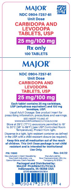 Full Package label for Carbidopa and Levodopa 25 mg/ 100 mg Unit Dose Tablets  with Instructions