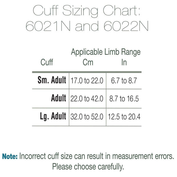Cuff Sizing Chart for ADC 6021N Monitor Cuff