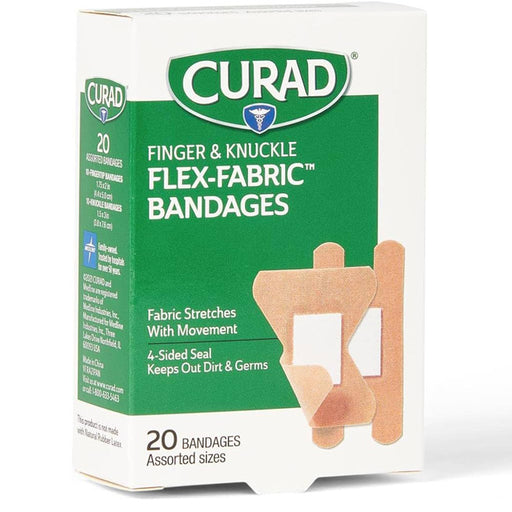 Curad Fingertip and Knuckle Adhesive Bandages Flex Fabric, Assorted Sizes 20 Count