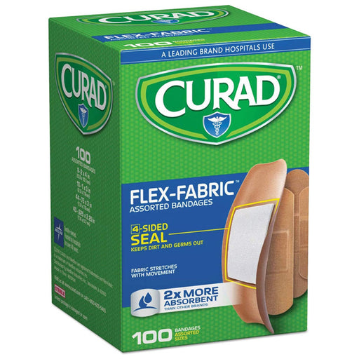 Curad Flex Fabric Adhesive Bandage, Assorted Sizes 100 Per Box