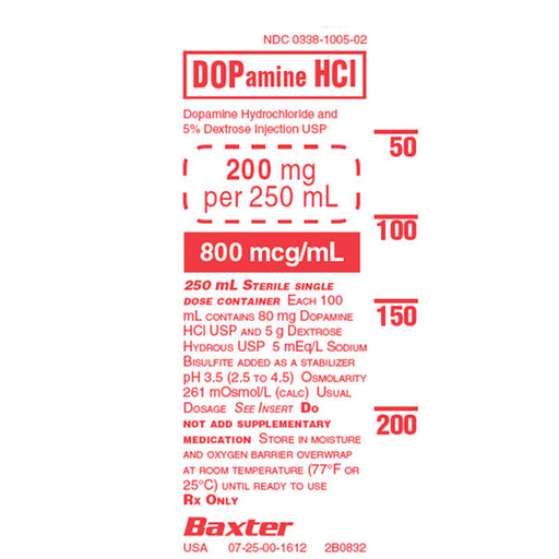 Buy Baxter IV Systems Dopamine Hydrochloride and 5% Dextrose Injection 500 mL IV Bags, 12/Case  online at Mountainside Medical Equipment
