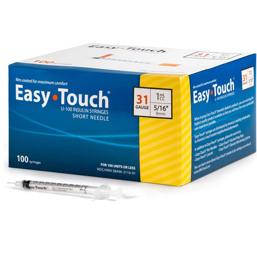 Easy Touch Insulin Syringes with Needle U-100 Box of 100