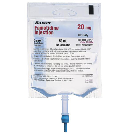 Buy Baxter IV Systems Famotidine for Intravenous Injection 20mg IV Bags in Sodium Chloride 0.9% Saline 50mL x 24/Case (Rx)  online at Mountainside Medical Equipment