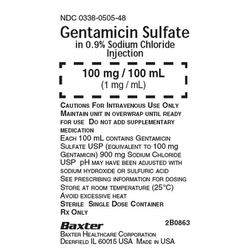 Buy Baxter IV Systems Gentamicin Sulfate in 0.9% Sodium Chloride IV Solution Bags Injection 100 mg in 100 mL VIAFLEX Plus Bags, 24/Case  online at Mountainside Medical Equipment