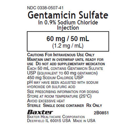 Buy Baxter IV Systems Gentamicin Sulfate in 0.9% Sodium Chloride IV Solution Bags Injection 60 mg in 50 mL VIAFLEX Plus Bags, 24/Case  online at Mountainside Medical Equipment