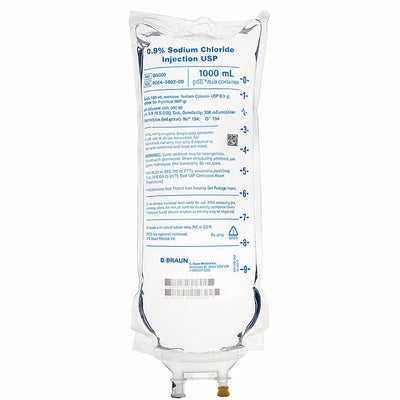 IV Bag Sodium Chloride 0.9% IV Solution Saline 1000 mL Bag