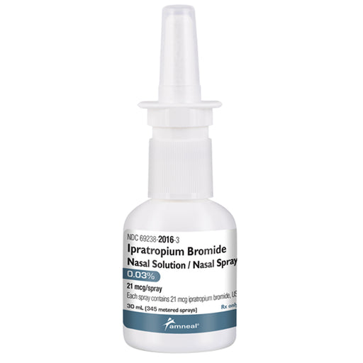 Buy Amneal Pharmaceuticals Ipratropium Bromide Nasal Spray 0.03% Nasal Solution 30 mL (345 Metered Sprays)  online at Mountainside Medical Equipment