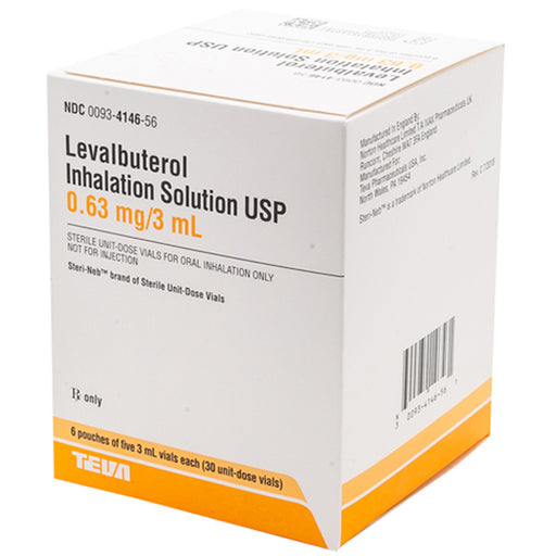 Buy Teva Pharmaceuticals Levalbuterol Inhalation Solution 0.63mg Nebulizer Vial 3 mL x 30/Box - Teva (Rx)  online at Mountainside Medical Equipment