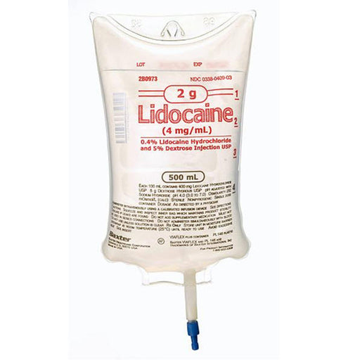 Buy Baxter IV Systems Lidocaine HCL in Dextrose 5% IV Bags 500 mL for Intravenous Therapy Injection 18/Case (RX)  online at Mountainside Medical Equipment