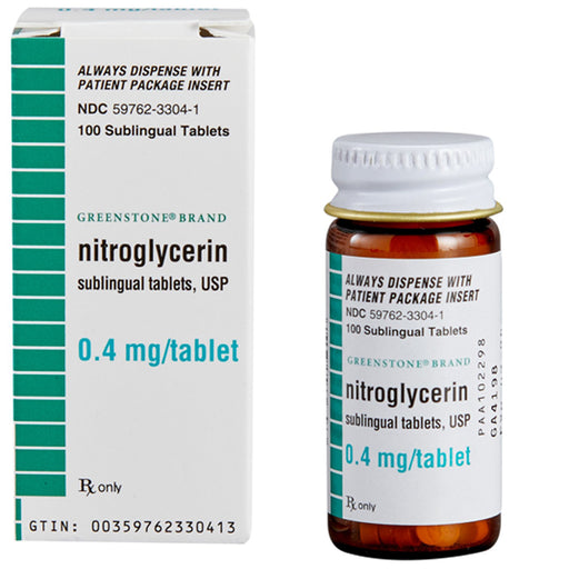 Buy Greenstone Limited Nitroglycerin Sublingual Tablets 0.4 mg, 100/bottle - Greenstone (Rx)  online at Mountainside Medical Equipment