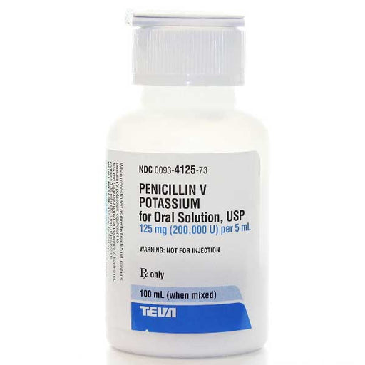 Penicillin V Potassium Oral Solution Liquid 125mg/5 mL (2000,000 Units) Cherry Flavored 100 mL Bottle