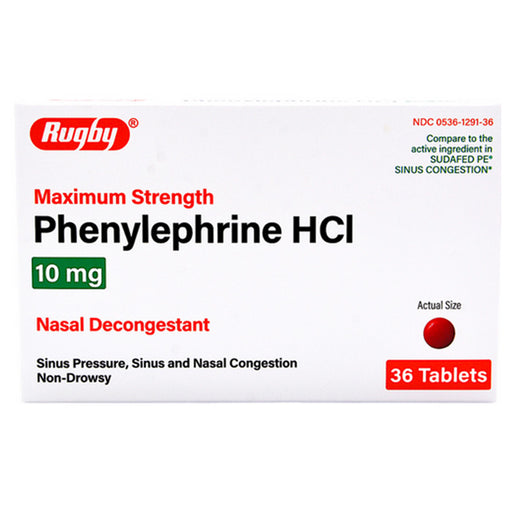Buy Major Rugby Labs Phenylephrine HCL Tablets 10 mg Nasal Decongestant Sinus Pressure Relief 36/Box  online at Mountainside Medical Equipment