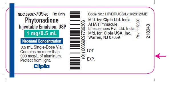 Package Label for Phytonadione Injection Emulsion 1 mg/0.5 mL Neonatal Concentration by Cipla 