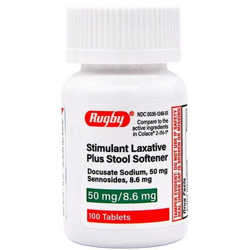 Buy Major Rugby Labs Rugby Stimulant Laxative Plus Stool Softener Docusate Sodium 50 mg / Sennosides 8.6 mg - 100 Tablets  online at Mountainside Medical Equipment