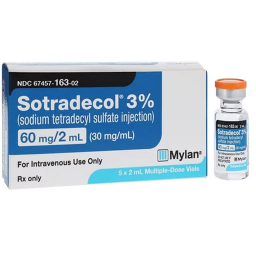 Buy Mylan Institutional Sotradecol (Sodium Tetradecyl Sulfate) 3% for Injection 2 mL Multiple Dose Vials 2 mL x 5/Box (Rx)  online at Mountainside Medical Equipment