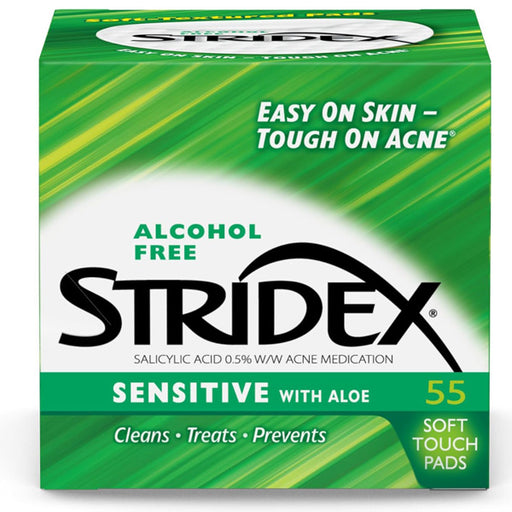 Stridex Alcohol-free Acne Pads for Sensitive Skin with Aloe Vera, 90 Count