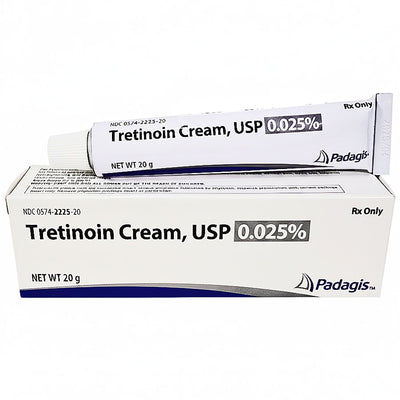 Tretinoin Cream, USP 0.025% packaging with tube by Padagis US