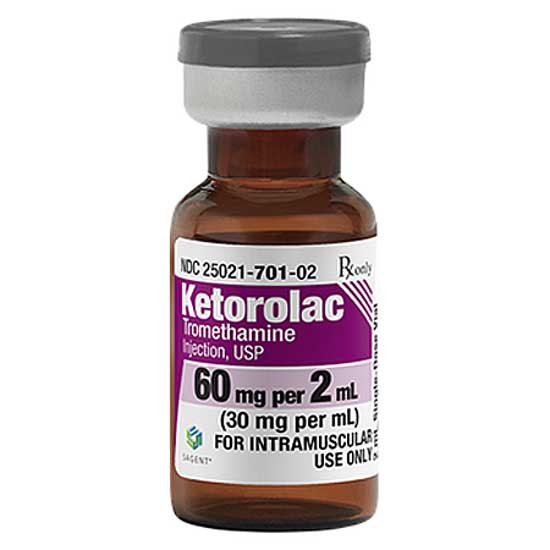 Vial of Sagent Ketorolac Tromethamine Injection 60 mg Per 2 mL