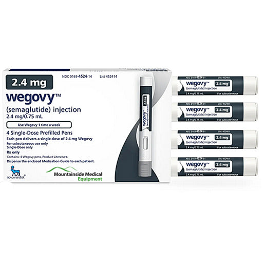 Buy Novo Nordisk Wegovy (semaglutide) Weight Loss Injector 2.4 mg/0.75 mL, 4 Pens Per Box **Refrigerated Item**  online at Mountainside Medical Equipment