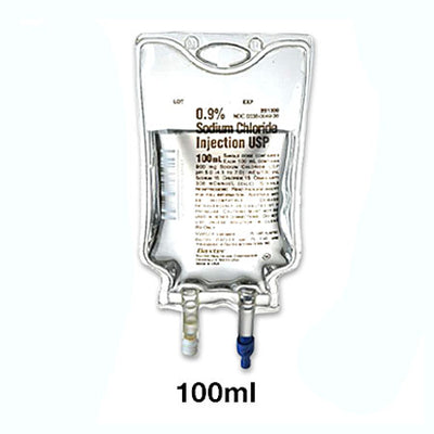 Baxter Sodium Chloride 0.9% IV Bag Solution 100 mL used for hydration and electrolyte balance.