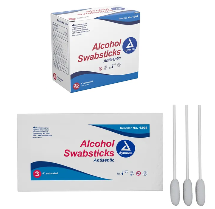 Buy Dynarex Topical Antiseptic Alcohol Swabsticks, 3 per pack, 25 per box (75 count)  online at Mountainside Medical Equipment