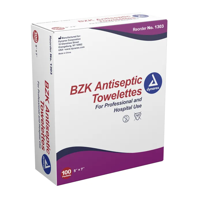 Benzalkonium Chloride Antiseptic Wipes (BZK Wipes) 5" x 7" 100/Box
