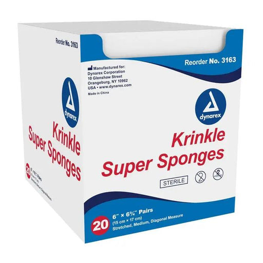Buy Dynarex Krinkle Super Sponges, Sterile 6" x 6.75", 20 packs of 2 per box  online at Mountainside Medical Equipment