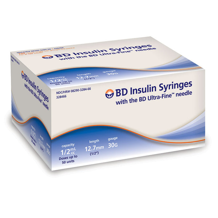 Buy BD BD 328466 Insulin Syringes 0.5 mL with Ultra-Fine Needle 12.7mm x 30g, 100/box  online at Mountainside Medical Equipment