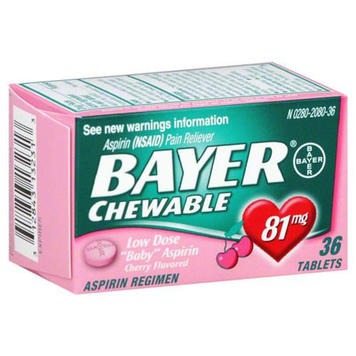 Buy Bayer Healthcare Bayer Low Dose Aspirin Pain Reliever, 81mg, Chewable Cherry  online at Mountainside Medical Equipment