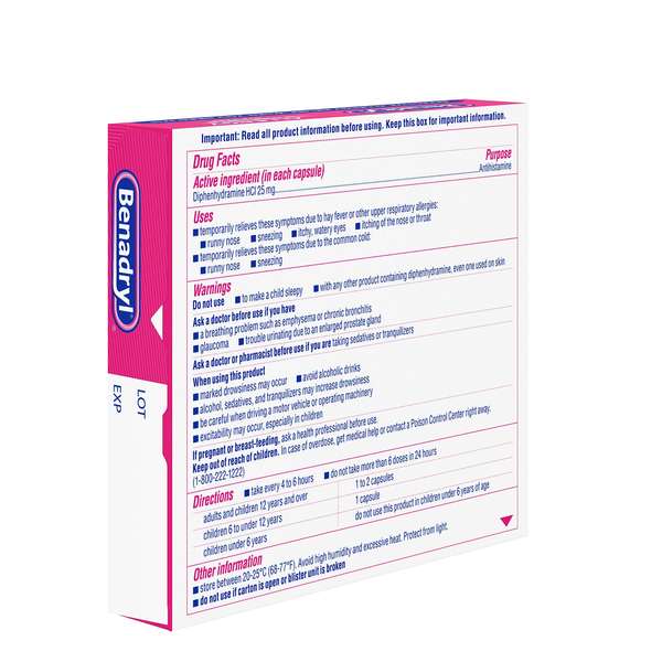 Buy Johnson and Johnson Consumer Inc Benadryl Dye-Free Allergy Relief Medicine Antihistamine, 24 Liquidgels  online at Mountainside Medical Equipment