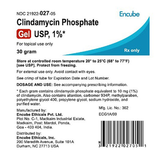 Buy Encube Ethicals Encube Clindamycin Phosphate 1% Topical Gel 30 mg  online at Mountainside Medical Equipment