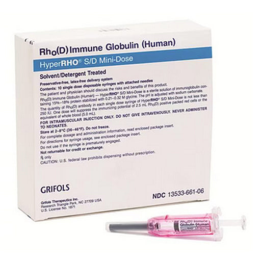 Buy Grifols Therapeutics HyperRHO S/D Immune Globulin  Mini-Dose WHS, 250U (250 MCG) Prefilled Syringes 10/Box  online at Mountainside Medical Equipment