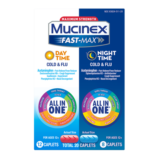 Buy RB Health Mucinex Fast-Max Max Strength Cold & Flu Caplets (12) Day Time (8) Night Time  online at Mountainside Medical Equipment