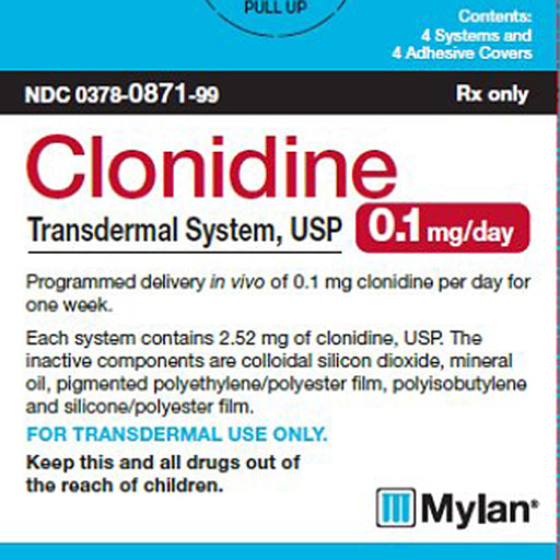 Buy Mylan Pharmaceuticals Mylan Clonidine Transdermal Patch 0.1mg 24-Hour 4/Box  online at Mountainside Medical Equipment