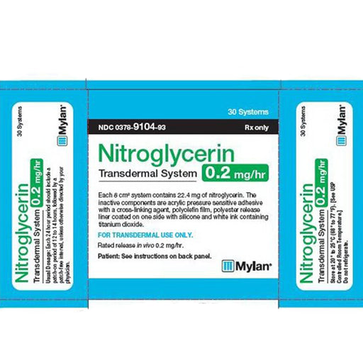 Buy Mylan Pharmaceuticals Mylan Nitroglycerin Transdermal Patches 0.2 mg/hr, 30 Count (Rx)  online at Mountainside Medical Equipment