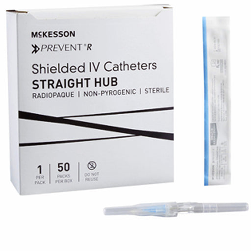 Buy McKesson IV Catheters -Prevent R Shielded IV Catheter Needles with Button Retracting Safety Needle 22 gauge x 1", 50/Box  online at Mountainside Medical Equipment