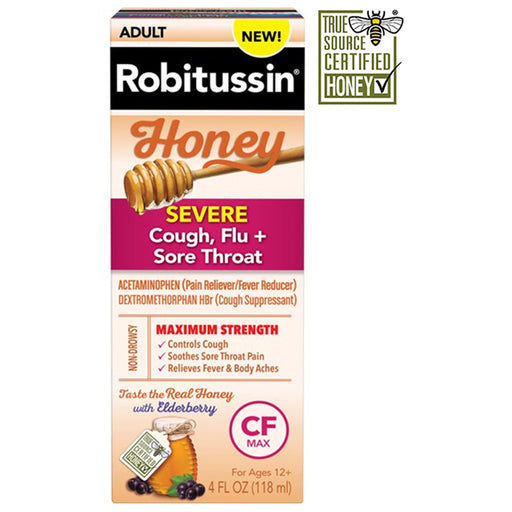Buy Glaxo Smith Kline Robitussin Honey Severe Cough, Flu & Sore Throat CF Max 4 oz  online at Mountainside Medical Equipment