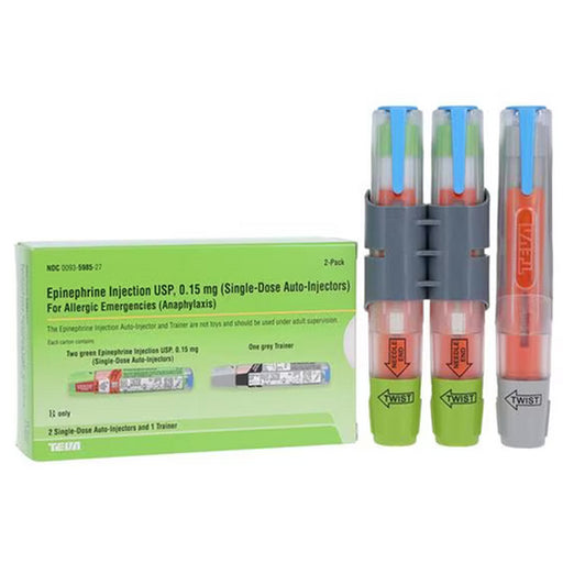 Buy Teva Pharmaceuticals Teva Epinephrine Auto-Injector Pen for Injection 0.15 mg (2 Epinephrine Auto-Injectors + 1 Trainer)  online at Mountainside Medical Equipment
