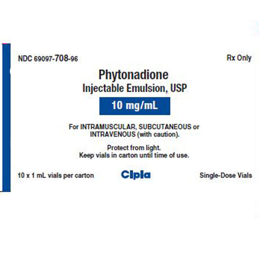 Vitamin K for Injection (Phytonadione Injectable Emulsion) I0 mg/mL Single-dose Vials 1 mL 