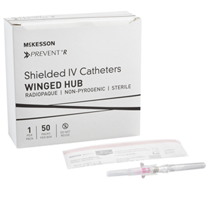 Buy McKesson IV Catheters -Prevent R Shielded IV Catheter Needles with Button Retracting Safety Needle 20 gauge x 1", 50/Box  online at Mountainside Medical Equipment